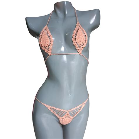 Buy Crochet Extreme Micro G String Bikini Light Peach Mini Tiny Teardrop Thong Bikini By