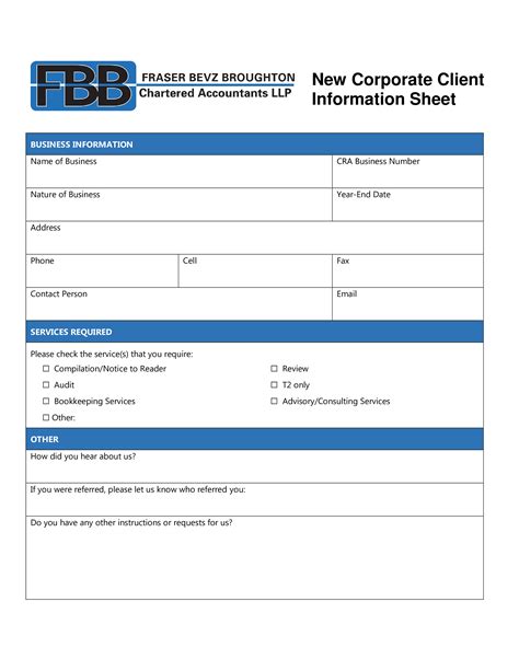 Printable Client Information Sheet
