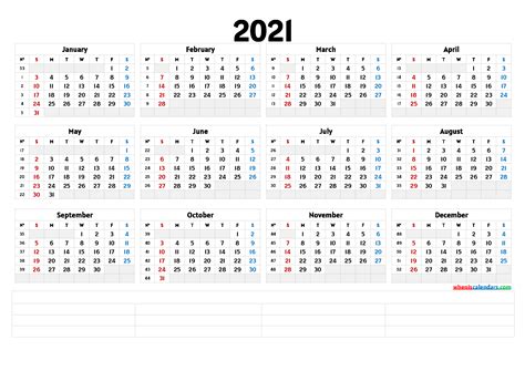 A printable 2021 monthly calendar is an easy way to manage work and personal things. Printable 2021 Yearly Calendar (6 Templates) - Free ...