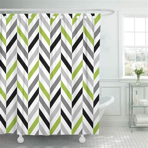 Amazon Com Semtomn Shower Curtain Pattern Modern Lime Green Gray Black
