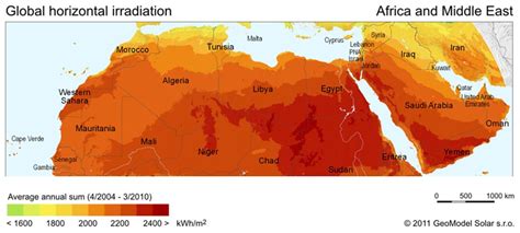 Annual Solar Irradiation In Africa And The Middle East Map Adapted