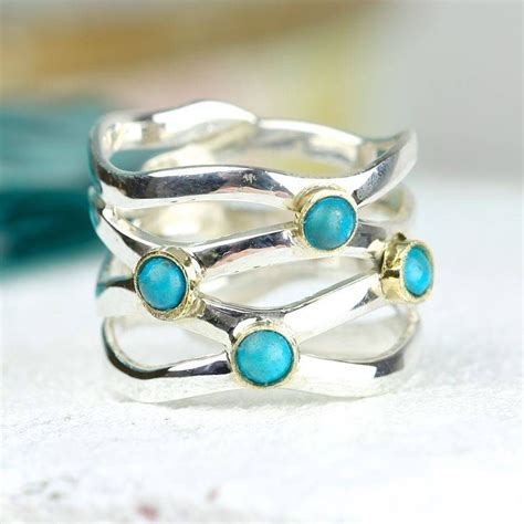 Sterling Silver Turquoise Wave Ring Silver Turquoise Jewelry