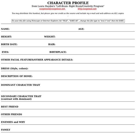 Character Profile Blank | Character profile, Character profile template ...