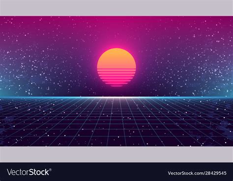 Synthwave Sunset Background 80s Sun Backdrop Vector Image