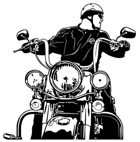 Motorcyclist Man Riding Harley Davidson Black Illustratiisolated Vector Indivstock