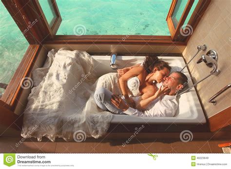 Bride And Groom In Bath Tub In Maldives Stock Image Image Of Bath