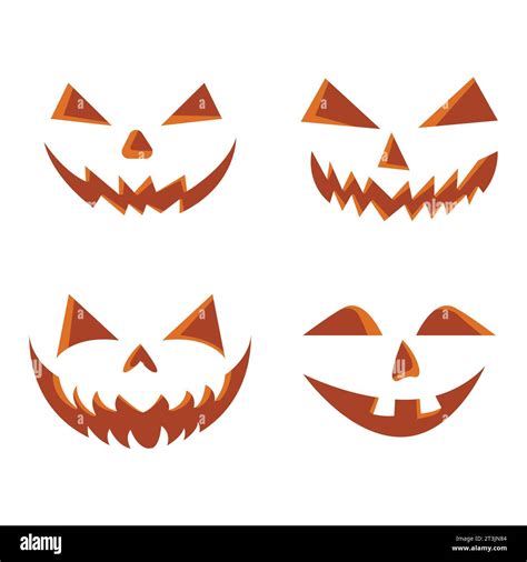 Set Of Scary Halloween Pumpkin Or Ghost Faces Vector Illustration