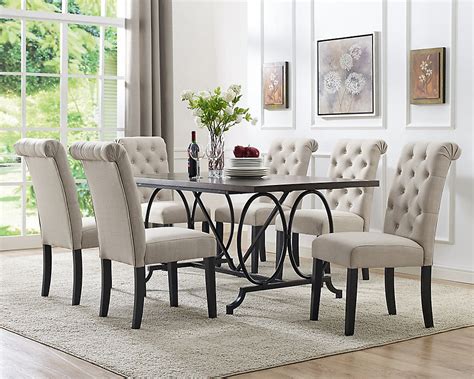 Set de salle à manger 7 pièces Indira, table + 6 chaises, Beige