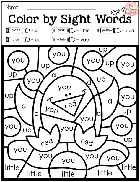 Free Color By Code Sight Words Pre Primer Kindergarten Worksheets