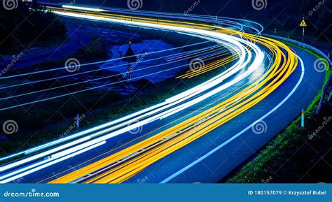 Orange Car Lights At Night Long Exposure Stock Image Image Of Modern