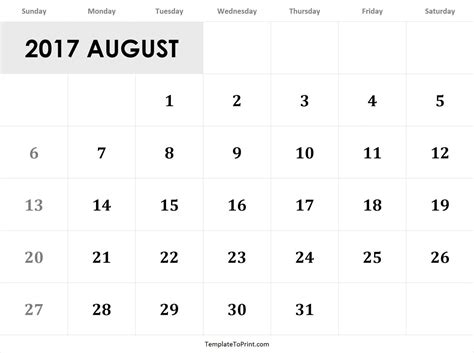 July August 2017 Calendar Template Pdf Template