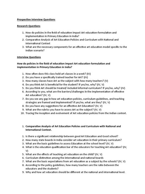 Prospective Interview Questions Research Questions Pdf Curriculum