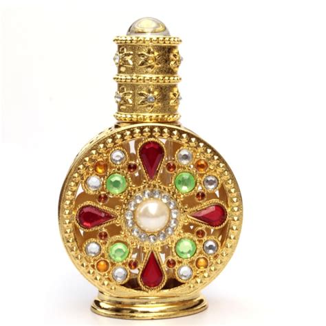 Handd 12ml Antiqued Metal Perfume Bottle Arab Style Essential Oils Bottle With Glass Dropper Gold