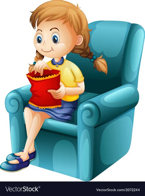 A Girl Eating Junkfoods While Sitting Down Vector Image