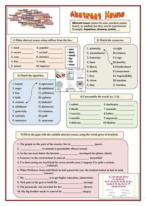 Is, am or are worksheet for class 3 a, an or the worksheet Abstract Nouns - English ESL Worksheets for distance ...