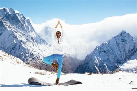 Yoga On Mountain In Winter Stock Image Image Of Person 78921395