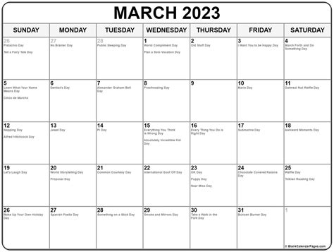 March 2023 Calendar With Holidays