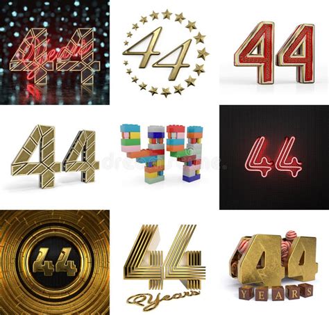 Set Of Forty Four Year Birthday Number 44 Graphic Design Element Stock