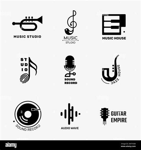Editable Flat Music Vector Logo Design Set In Black And White Stock