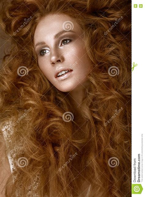 Beautiful Redhead Girl With A Perfectly Creative Curls Hair And Classic
