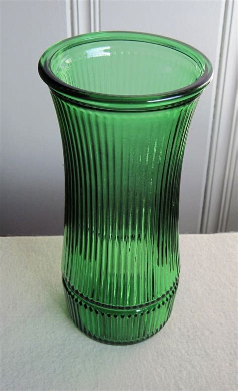 Vintage Hoosier Glass 10 Dark Green Ribbed Vase By Luvstephenking
