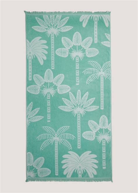 Green Palm Print Oversized Beach Towel 170cm X 90cm Matalan