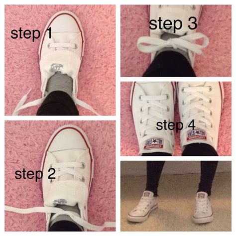 You won't have to shoelaces to tie with this method, so simply pull it as tight as you like, tuck in the end of the lace, and you're good to go. converse-factory$29 on | How to wear white converse, Outfits with converse, How to wear vans