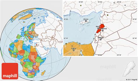 Where is it located in the world? Political Location Map of Lebanon, highlighted continent