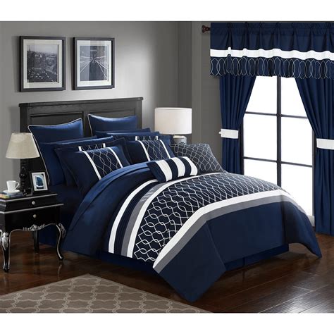Bedding sets, quilts, & comforters on credit. Lance Embroidered Applique Navy Microfiber 24-piece Bed In ...