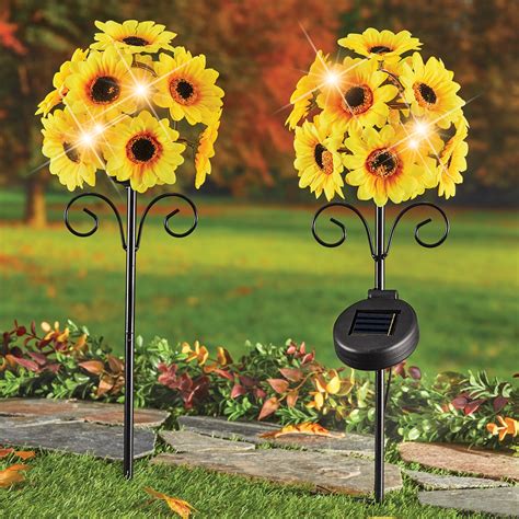 Solar Powered Sunflower Yard Stakes Set Of 2 Collections Etc