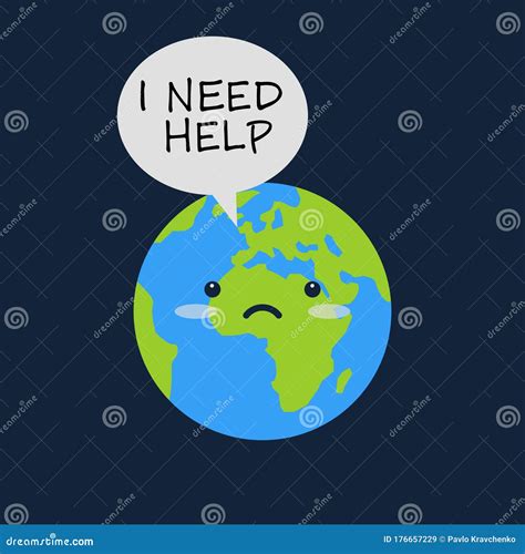 Earth With Sad Emoji Face And Message Bulb Says I Need Help Global