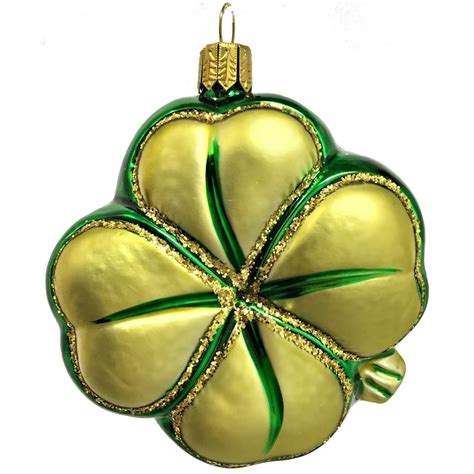 Green Irish Shamrock Four Leaf Clover German Glass Christmas Ornament
