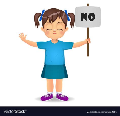 Cute Girl Saying No With Sign Royalty Free Vector Image