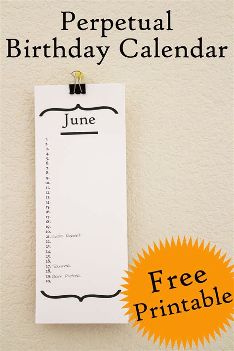 Free Birthday Calendar Printable 30 Minute Crafts