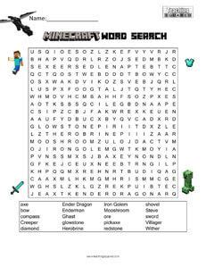 Minecraft Word Search Minecraft Classroom Minecraft Activities