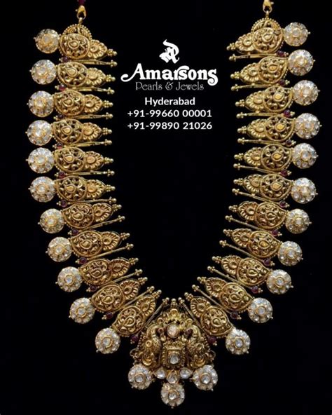 Antique Gold Nakshi Bridal Bottu Haram Indian Jewellery Designs