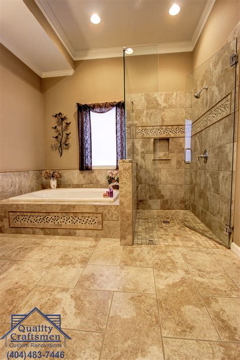 Universal Design Shower With Adjoining Garden Tub Accented By Tiling