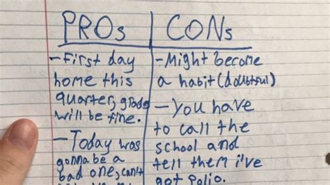 Kid Pens Hilarious Pros And Cons List About Staying Home After He