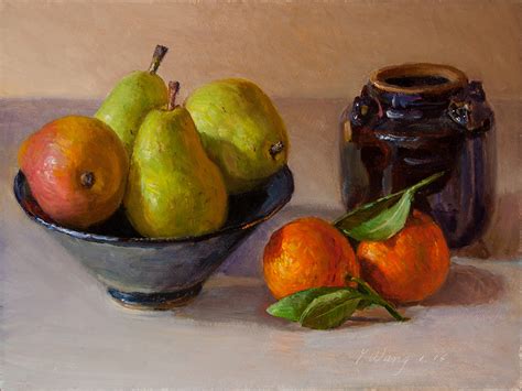 Wang Fine Art Pears Orange Still Life Oil Painting A Day Contemporary