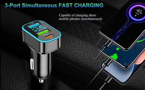 3 Poorts Autolader USB C Snellader Met LED Voltmeter 66W USB Adapter