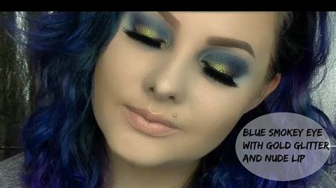 BLUE SMOKEY EYE WITH GLITTER ACCENT AND A NUDE LIP TUTORIAL YouTube