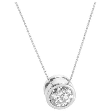 Bezel Set Diamond Solitaire Necklace In 14 Karat White Gold ‘1 Carat