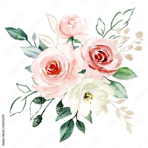 Pink Flowers Bouquet Watercolor Floral Clip Art Blush Roses Perfectly