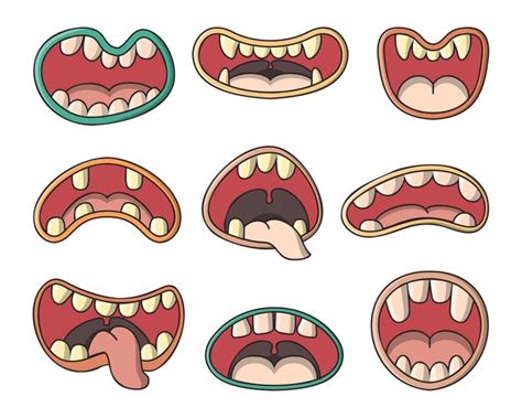Monster Mouths With Teeth And Tongues Cartoon Set Vector Image Clip