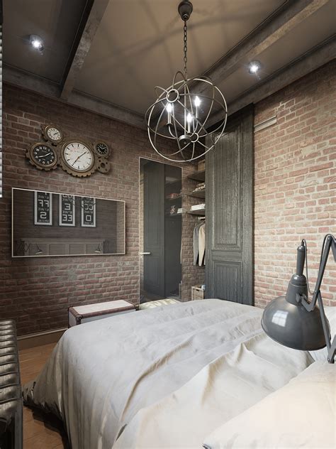 Dark Color For Small Apartment Interior Design With Exposed Brick Walls