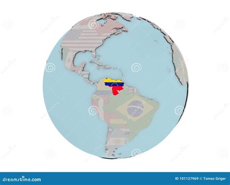 Venezuela With Flag On Globe Stock Illustration Illustration Of World