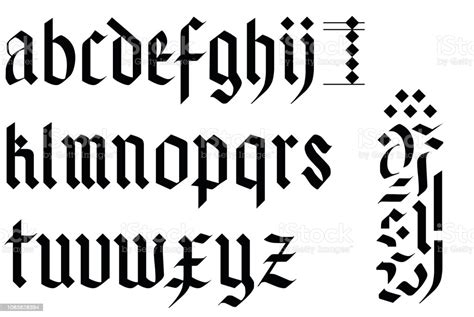 Gothic Font Alphabet Old Handwriting Abc Vector Letters Stock
