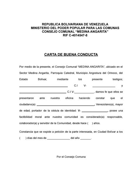 Carta Consejo Comunal Ministerio Del Poder Popular Para Las Comunas Consejo Comunal “medina