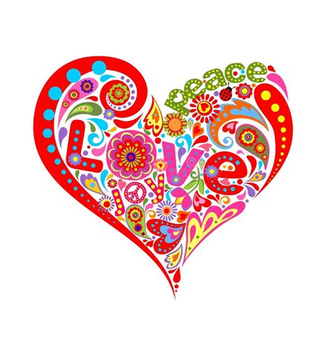 Corazón Del Hippie Con El Estampado De Flores Colorido Ilustración Del