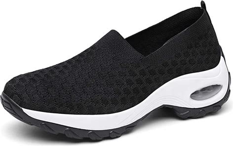 Crazycatz Women Slip On Loafers Breathable Knit Walking Shoes Arch